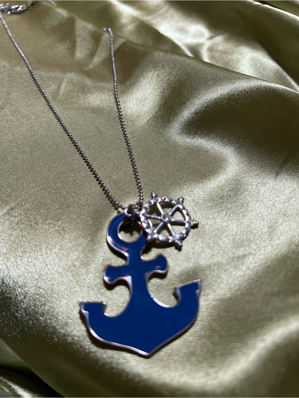 Nautical Blue Anchor Necklace for Kids - Silver Chain